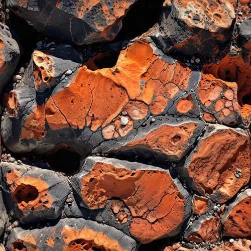 roccia spaccata nera con all'interno minerali preziosi arancioni,red rocks are arranged neatly with the soil being red,stone background,solidified lava,lava stones,terracotta tiles,brick background,st