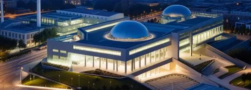 a building with a domed structure sits at night,observatory,futuh,star mosque,observatoire,bahai,al nahyan grand mosque,big mosque,islamic architectural,melnikov,uloom,city mosque,gurdwaras,vilnius,gr