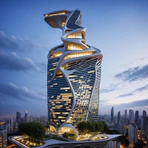 roof garden full of trees and grass,futuristic architecture,singapore landmark,largest hotel in dubai,singapore,asian architecture,dubia,dubay,guangzhou,the energy tower,skyscapers,supertall,interlace