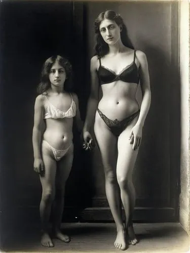 Mother & Child 1900,two females with matching underwear are standing in the doorway,meyerhold,botero,mamelles,goldblatt,clytie,twenties women,isadora,atget,vaudeville,collodion,primitive dolls,pictori