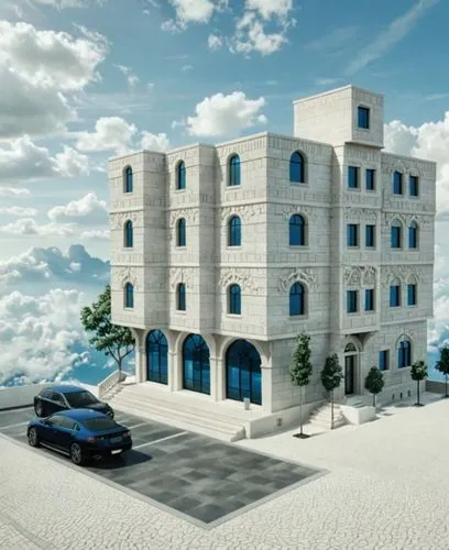 An ultra-realistic, photorealistic architectural visualization of the exact multi-story residential-commercial building shown in image_0.png. The scene is rendered in crisp, high-definition (8k resolu