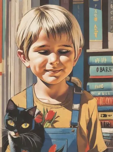 a collection of short stories for children,cooking book cover,vintage books,book illustration,young cat,bookshops,kids illustration,bookseller,vintage illustration,tabby cat,sci fiction illustration,b
