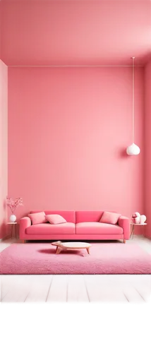 Pink-themed scenery, pastel pink walls, soft pink carpet, modern minimalist furniture, warm pink lighting, 3/4 composition, shallow depth of field, soft focus, dreamy atmosphere, gentle bokeh, romanti