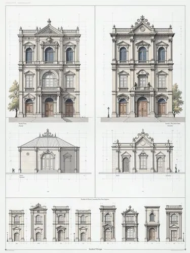 A diagram showing the process of building with each step represented by different architectural sketches and digital construction models of building structures and dimensions. The left side features t