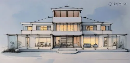 a drawing of a white house with an overhang,prefab,house drawing,residential property,dormers,prefabricated,residential house