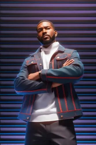 man black,a black male in an unusual denim jacket posing,iyanya,jaheim,xzibit,black businessman,a black man on a suit,kokane,Illustration,Japanese style,Japanese Style 03
