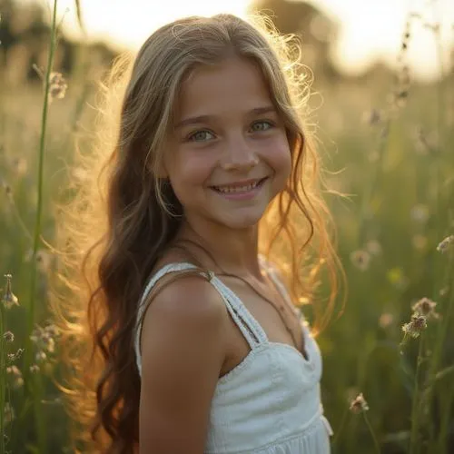 Ultra hd, 8k , masterpiece, most beautiful girl, long brown hair, smiling at the camera, tight white dress, big round green eyes, in a weed field,girl in the field, smiling for camera,young girl,beaut