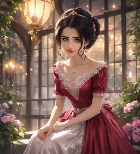Bhadrika - Elegance 0.8,belle,fantasy portrait,romantic portrait,gothel,snow white,fairy tale character,victorian lady,cinderella,esmeralda,lady in red,hanbok,rosa 'the fairy,principessa,disney rose,p