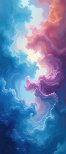 Vivid vision of colors that swirl into each other and create psychedelic forms, pastel, colors blue, light blue,an oil painting of some pretty colorful clouds,swirl clouds,rainbow clouds,sky clouds,cl