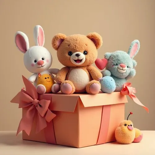 plush toy idea ,colorfull box,stuffed toys are sitting together in a box,cuddly toys,plush toys,stuffed toys,soft toys,stuff toys,stuffed animals,baby toys,children toys,plush figures,toy box,stuff to