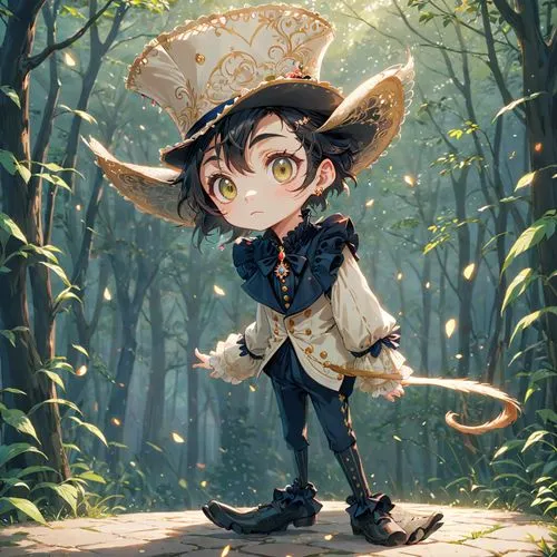 little monster,kaban,tsugumi,witch hat,forest background,forest clover,akutagawa,tenko,curassow,witch's hat,barawa,yanun,coconut hat,country dress,dressup,witch,hanbei,in the forest,litoria,in the tal