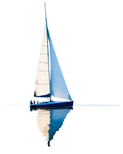 Sailing yacht, white sail, blue hull, shiny surface, reflecting sun, rippling water, gentle waves, 3/4 composition, shallow depth of field, warm color tone, cinematic lighting, soft focus, peaceful at