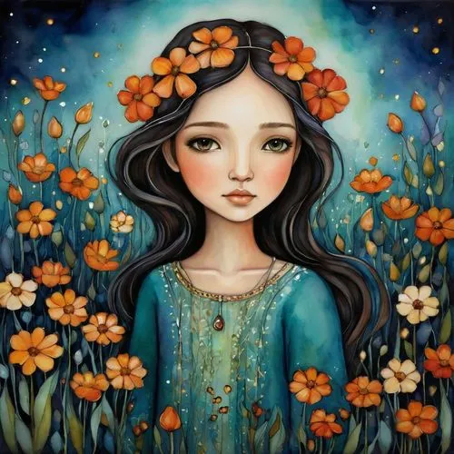 sea of flowers,girl in flowers,beautiful girl with flowers,flower painting,flower girl,kahila garland-lily,girl picking flowers,flower fairy,falling flowers,boho art,field of flowers,girl in the garde