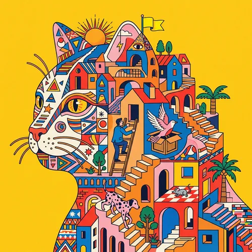 colorful cat with sun above its head,doodle cat,cat vector,street cat,colorful doodle,dog illustration,drawing cat,tabby cat,cartoon cat,cat doodles,feline,cat drawings,whimsical animals,alley cat,cat