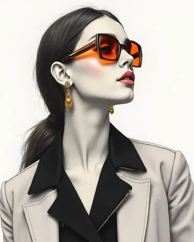 fashion show's atmosphere,, black sleeves below it Top fashion poster, female model wearing a pair of stylish earrings made with gold, contour light, ear close-up, fine skin texture, earrings highligh