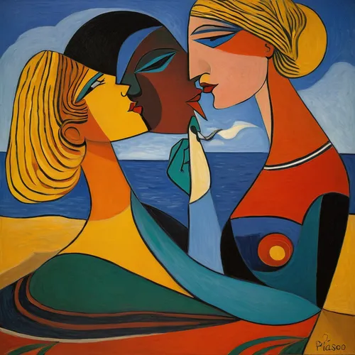 couple kissing on the beach at sunrise,young couple,amorous,braque francais,two people,olle gill,african art,girl kiss,lovers,courtship,mother kiss,two girls,art deco woman,picasso,man and woman,young