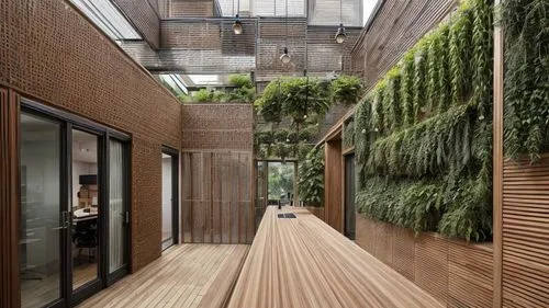 an office building has a wood floor and green plants on the walls,garden design sydney,landscape design sydney,wooden decking,roof garden,landscape designers sydney,wood deck,timber house,roof terrace