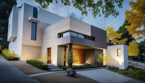 DISEÑO EXTERIORDE UNA CASA MINIMALISTA, EN UN ENTORNO URBANO, DENTRO DE UN FRACCIONAMIENTO RESIDENCIAL, PROPORCIÓN, CORRECCION DE ERRORES, EXCELENTE REPRESENTACIÓN, AÑADE PERSONAS, VEGETACION EXUBERAN