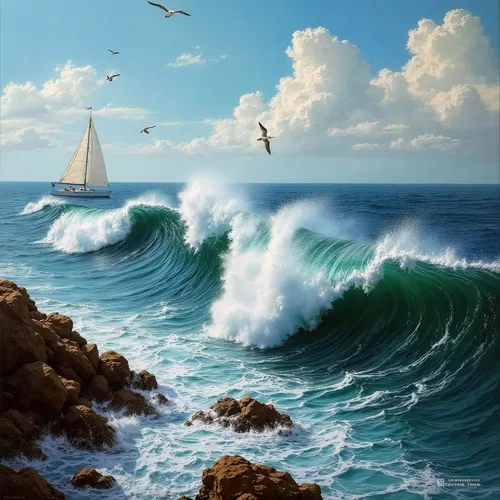 two birds fly in the air above an ocean wave,donsky,seascape,sea landscape,wind surfing,landscape with sea,the wind from the sea,windsurfing,ocean background,seascapes,coastal landscape,ocean waves,se