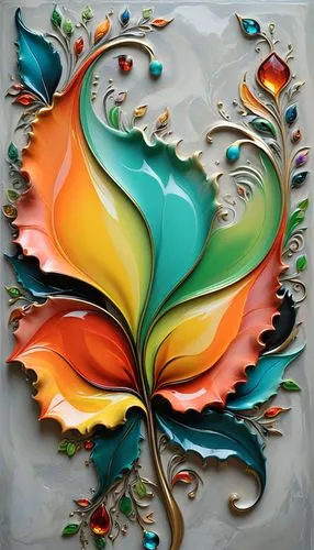 

Exotic Spitzen-Blättern-grüne-latex, 3D-silicone-oil-painting-optic starke-detailliertes-Komplizierte-3D-relief, natürliche-logarithmic-unentliche Wachs-komplizierte-relief, 
-Cristal oil painting w