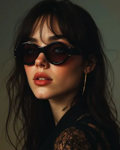 a beautiful woman wearing sunglasses and black dress,sunglasses,shades,aviators,sun glasses,color glasses,portrait background