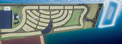 an aerial image of a large building area,pommels,promontory,private estate,principal,peninsula,new housing development