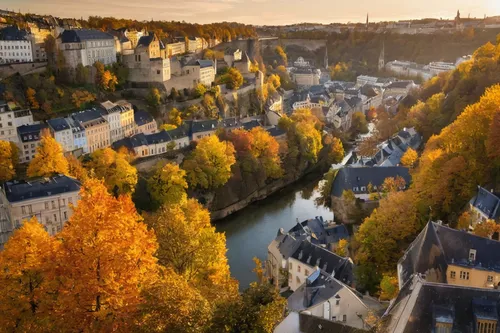 Luxembourg City - Sunset over Luxembourg City's Grund neighbourhood during Autumn - Golden Season,stockholm,scandinavia,golden autumn,autumn colors,sweden,quebec,colors of autumn,monschau,salzburg,aut