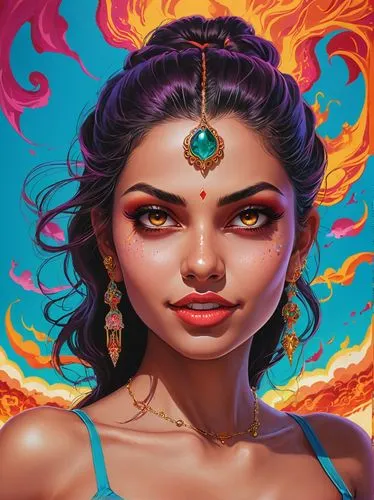 In this whimsical scene, a demon, the enigmatic hue of life, adorns a half body, the enigmatic expression of life, enigmatic, and radiant, stands before the viewer. Her expressive eyes dart around her
