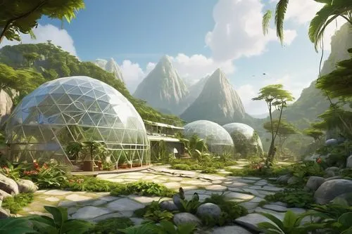  Game Scene, Wild angle view,biomes,biodome,ecotopia,biosphere,biospheres,futuristic landscape,terraformed,biome,ecovillages,greenhouse cover,ecovillage,biopiracy,ecoterra,earthship,greenhouses,habita