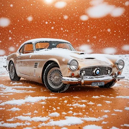 orange-metallic, drifting, south pole, heavy snow, sunny day,an old, brown mercedes in the snow,auto union,retro automobile,alpine style,retro car,winter tires,snow scene,car wallpapers,frosted,vintag