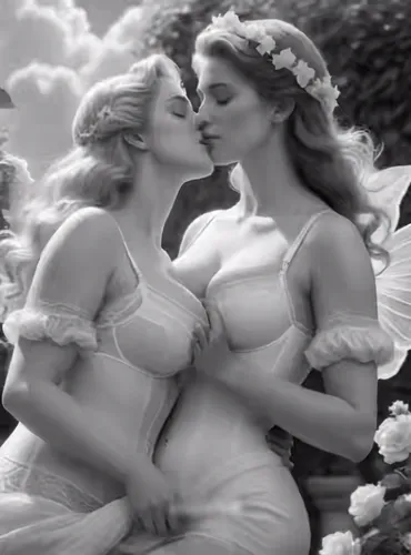 Licking her lovely girlfriend's cheek.,vintage fairies,rhinemaidens,secret garden of venus,negligees,garamantes,maenads,dossi,celtic woman,mother kiss,fairies,vintage angel,sapphic,muses,goddesses,ama