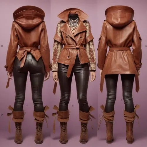 three images of a brown jacket in different views,leather texture,coats,winter clothing,coat color,fashion vector,winter clothes,layering,outerwear,women clothes,coat,fashionable clothes,oilskin,parka