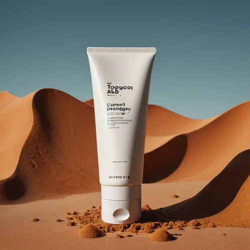 a bottle of lotion next to a tube of tanning lotion, purism, topology, japanese collection product, trio, caramel. rugged, philosophy, product image,admer dune,argan trees,argan tree,argan,sahara dese