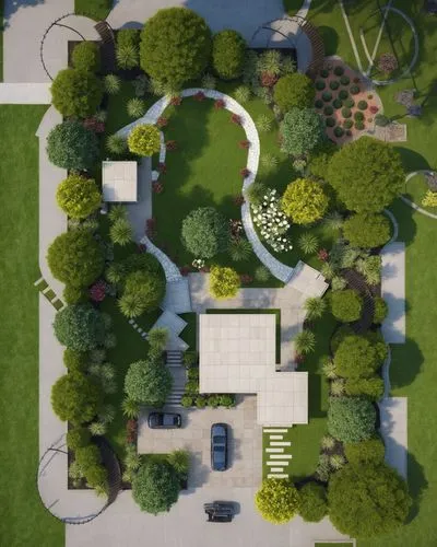 an aerial view of a driveway and garden,landscape design sydney,garden design sydney,landscape designers sydney,landscaped,landscape plan,garden elevation,3d rendering,landscaping,roof landscape,view 