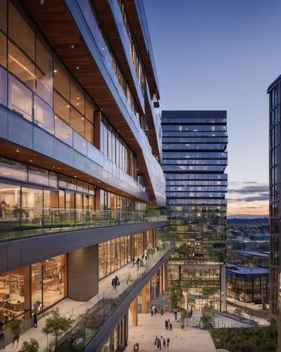 A state - of - art life science complex, south lake union, Seattle, a project by Perkins& Will, a photo by Iwan Baan,glass facade,glass facades,northeastern,inlet place,mixed-use,modern architecture,o