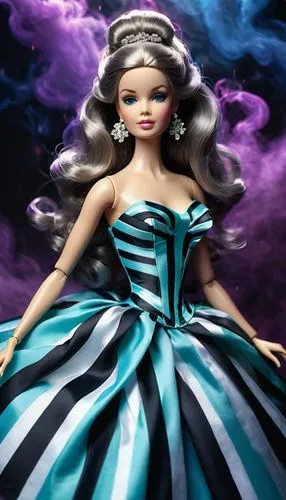60s barbie doll in a black and white striped ballgown,Barbie,designer dolls,fashion dolls,fashion doll,dress doll,female doll,doll dress,barbie doll,cloth doll,blue enchantress,tumbling doll,fairy que