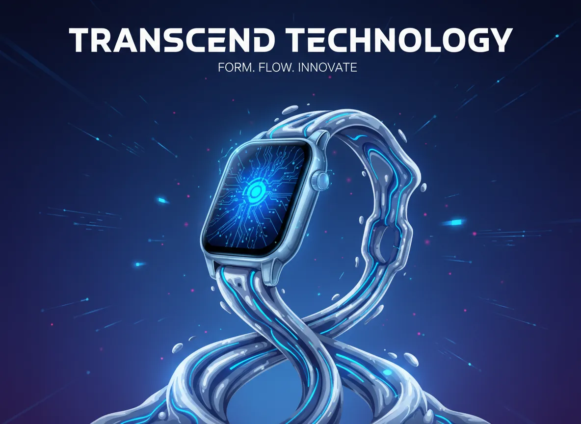 एक एनिमेटेड-शैली की छवि जो एक पोस्टर पर उत्पाद के आकार में मिलती हुई लिक्विड मेटल की बहती रेखाओं को दिखाती है।