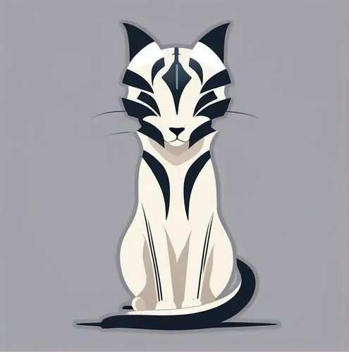 Puedes hacer una imagen con este pront Una silueta estilizada y minimalista de un gato visto de frente, con el cuerpo completo visible sobre un fondo claro. El diseño presenta líneas limpias y elegant
