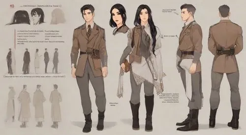 a drawing of some people dressed in military uniforms,trenchcoat,military uniform,a uniform,khaki,longhena,spy visual,overcoats,overcoat,tailcoat,suyin,long coat,police uniforms,fashion vector,uniform