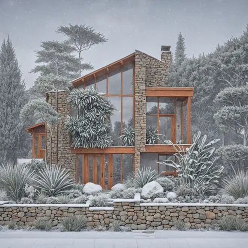 下雪天,a stone house that is in the snow,winter house,snow roof,snowed in,snow landscape,winter wonderland,mid century house,Weather,Moderate Snow