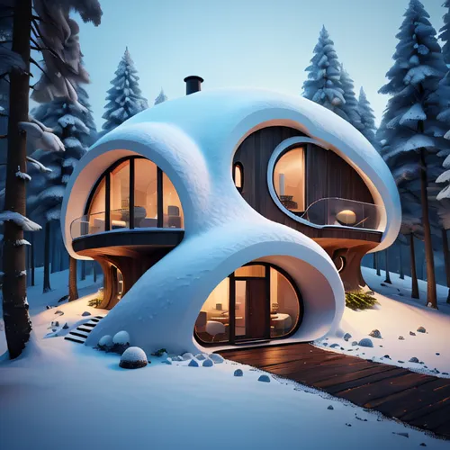 snowhotel,snow shelter,cubic house,igloo,snow house,snow roof,winter house,inverted cottage,holiday home,futuristic architecture,3d rendering,snow ring,the cabin in the mountains,frame house,roof dome