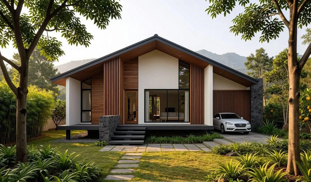 this is the front view of a modern house