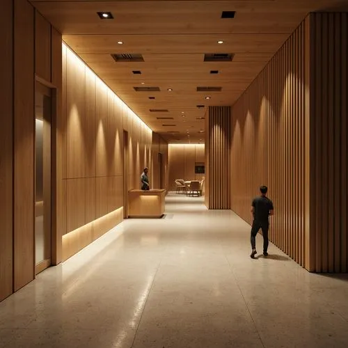 Modern interior design, wooden wall panels, minimalist aesthetic, natural textures, warm ambient lighting, sleek lines, geometric patterns, acoustic soundproofing, sustainable materials, eco-friendly 