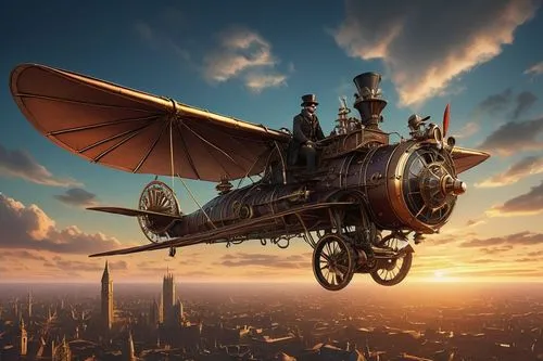 a very large plane flying above a city,flying machine,airship,airships,barnstormer,air ship,biplane,triplane,dirigibles,gyroscopic,wind engine,grandiloquence,zeppelin,grandiloquent,fantasy art,sci fic