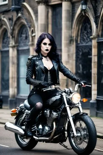 Rocker style woman on a motorcycle in London,tairrie,goth woman,goth whitby weekend,whitby goth weekend,gothic woman,tura satana,deathrock,goth weekend,siouxsie,biker,black motorcycle,goths,harleys,gr