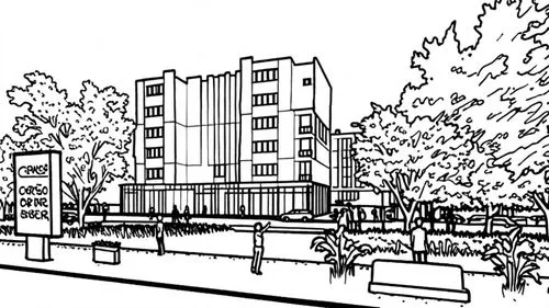 a black and white drawing of a building in the city,sketchup,residencial,renderings,revit,shirlington,ohsu