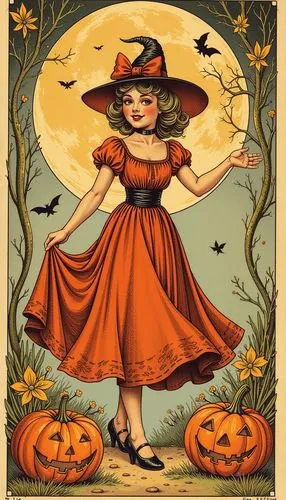 halloween wallpaper,
Halloween theme card with retro doodles for holiday decor, crafting projects


,a vintage witch in a red dress and hat,halloween witch,samhain,pumpkin autumn,halloween illustratio