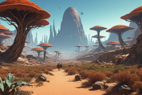  Game Scene, Wild angle view,mushroom landscape,wildstar,desert planet,mushroom island,futuristic landscape,farpoint,wastelands,alien world,desert landscape,secunda,alien planet,desert desert landscap