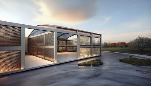 an unusual building with glass doors in a field,cubic house,glass facade,mirror house,glass wall,modern house,dunes house,cube house,prefabricated,frame house,metal cladding,lattice windows,prefab,mod