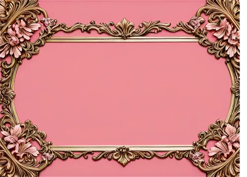 Romantic wallpaper, floral pattern, soft pink background, golden accents, intricate designs, 3D texture, luxurious feel, ornate frame, subtle shimmer effect, warm lighting, close-up shot, detailed ren